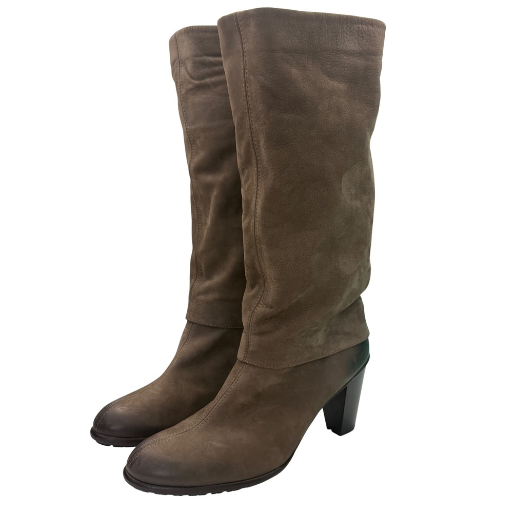 Paul Green Munchen Brown Leather Slouch Tall Boots Block Heel Austria 7.5